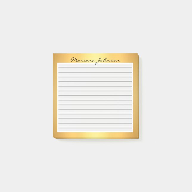 Notas Post-it® oro metalizado con fondo de líneas, personalizado (Anverso)