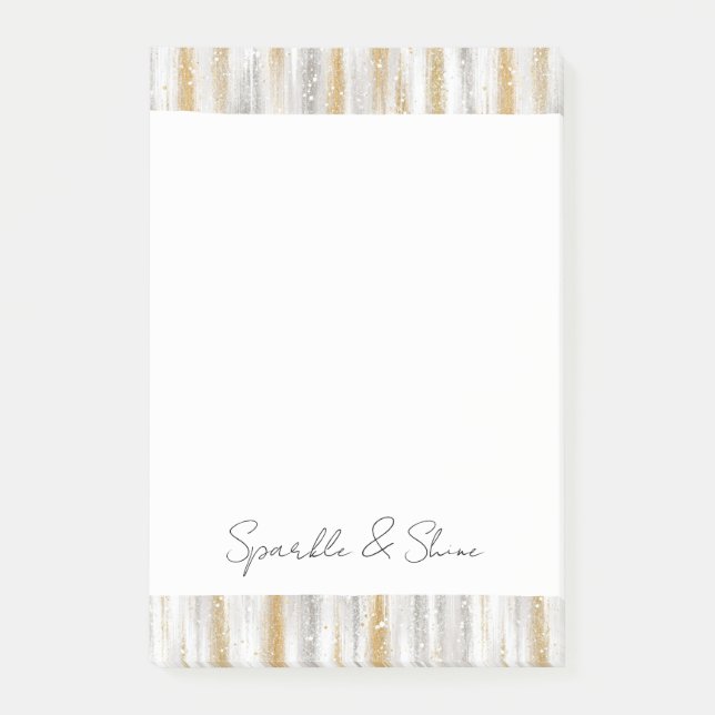Notas Post-it® Oro Plata Chic Glam Glitzy Rayas Brillo (Anverso)