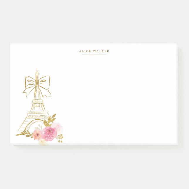 Notas Post-it® Oro Rosa París Chic Monograma  (Anverso)