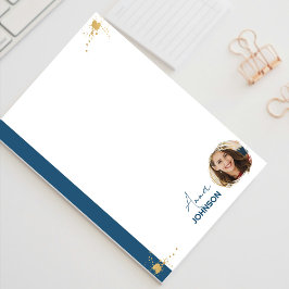 Notas Post-it® Oro y azul, nombre de Personalizable y negocio fot
