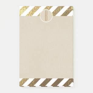 Notas Post-it® Oro y rayas de papel de aluminio blanco Monograma 
