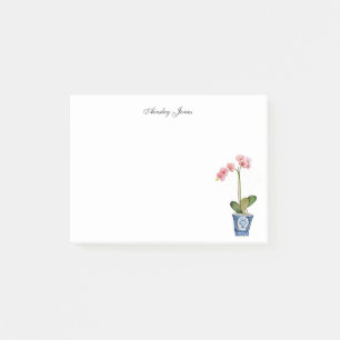 Notas Post-it® Orquídea rosa acuarela en olla azul