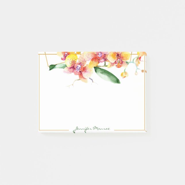 Notas Post-it® Orquídeas rojas y amarillas personalizadas (Anverso)