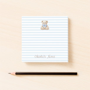 Notas Post-it® Osito de peluche y rayas azules con nombre persona