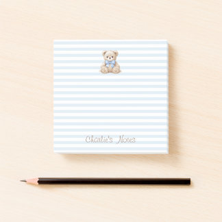 Notas Post-it® Osito de peluche y rayas azules con nombre persona