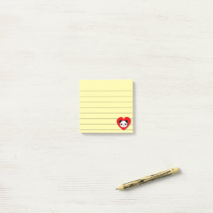 Notas Post-it® Oso De Panda Cuto Y Dibujo De Corazón Rojo Llenado