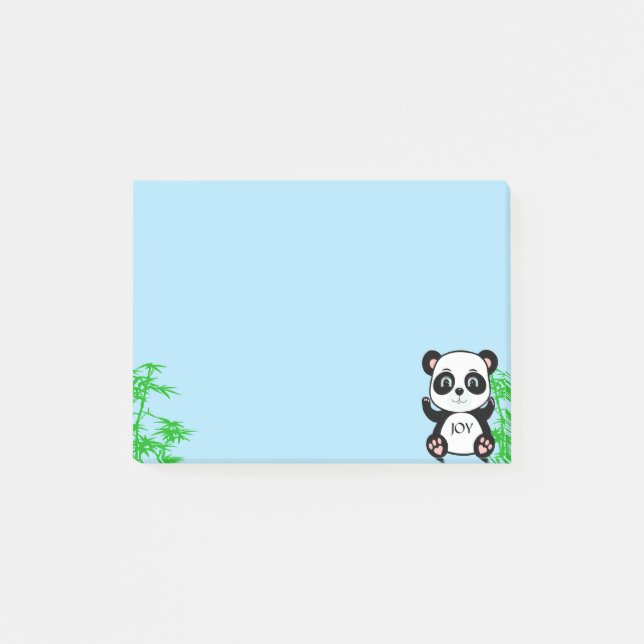 Notas Post-it® Oso de Panda lindo y bambú en azul claro (Anverso)