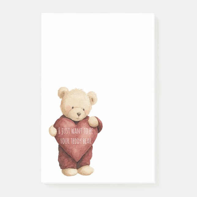Notas Post-it® Oso de peluche corazón rojo (Anverso)