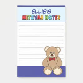 Notas Post-it® Oso de peluche personalizado Mitzvah - Azul