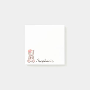 Notas Post-it® Oso Dulce Personalizado Con Flores Acuarela