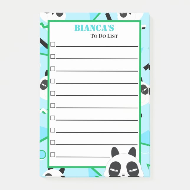 Notas Post-it® Oso panda azul Peekaboo (Anverso)