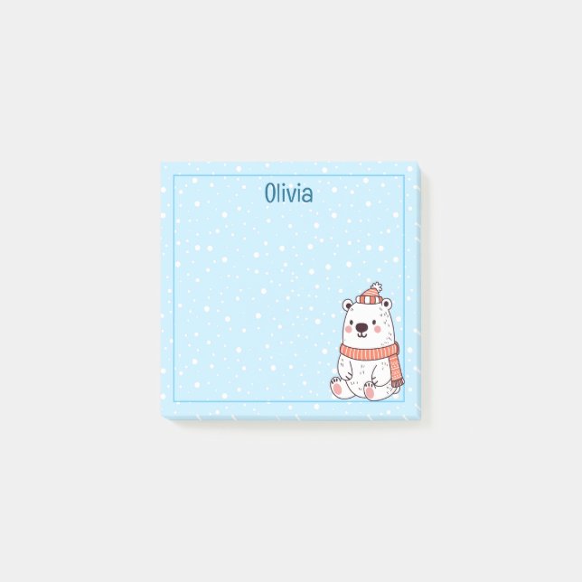 Notas Post-it® Oso Polar Con Sombrero Y Bufanda Personalizado (Anverso)