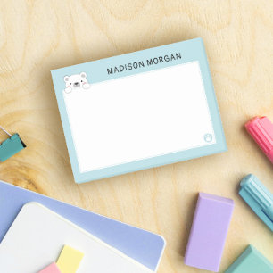 Notas Post-it® Oso Polar Lindo Azul & Huellas Agrega tu Nombre