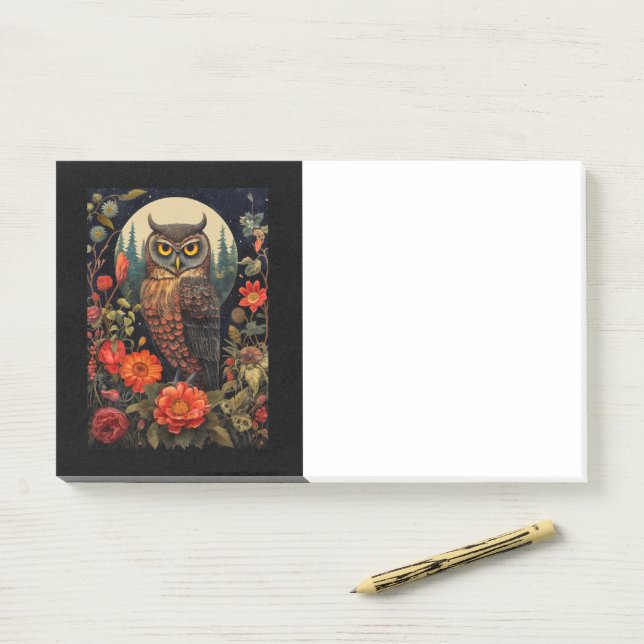 Notas Post-it® Owl at Night with a Full Moon (En escritorio)