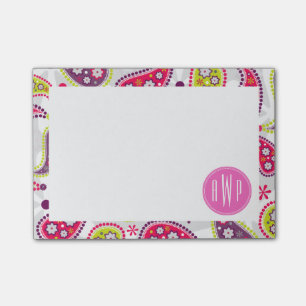 Notas Post-it® Paisley y monograma rosado