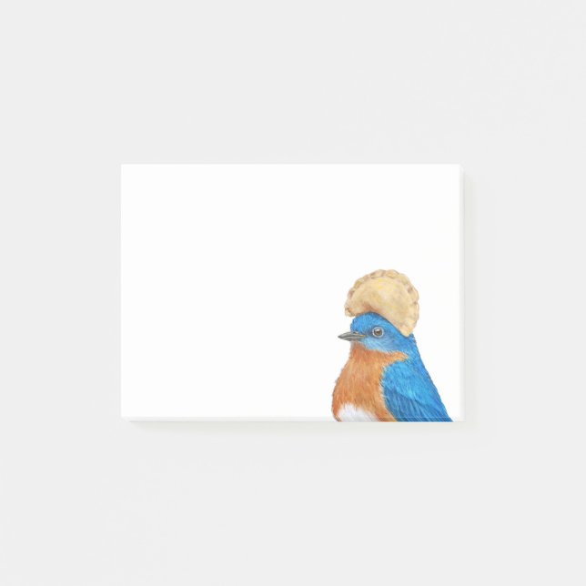 Notas Post-it® Pájaro azul con gorra pierogi (Anverso)