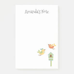 Notas Post-it® Pájaro Naranja Verde Amarillo añade tu nombre