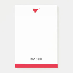 Notas Post-it® Pájaro rojo blanco y brillante con borde, nombre