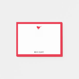 Notas Post-it® Pájaro Rojo Brillante y Borde con Blanco y Nombre