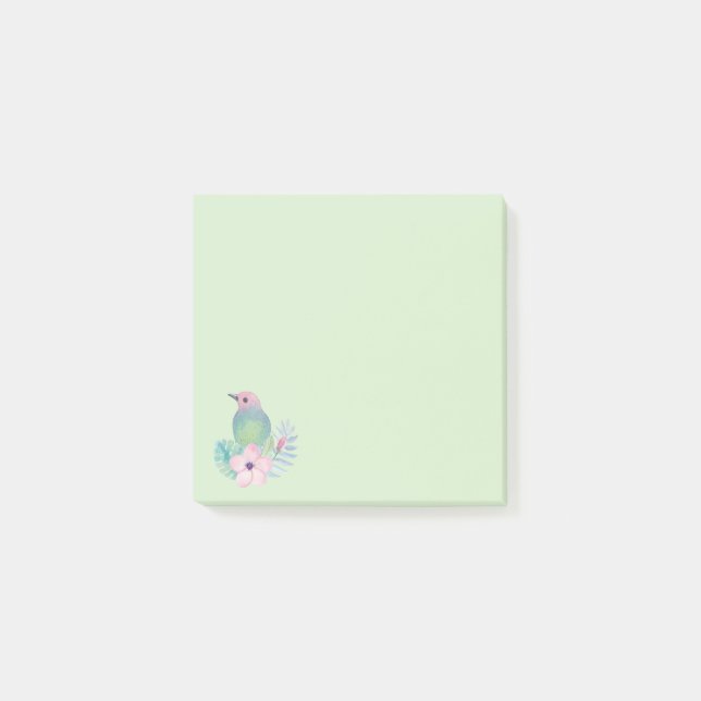 Notas Post-it® Pájaro y flores acuarela (Anverso)