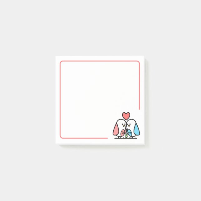Notas Post-it® Pájaros de Amor Rosados y Azules (Anverso)