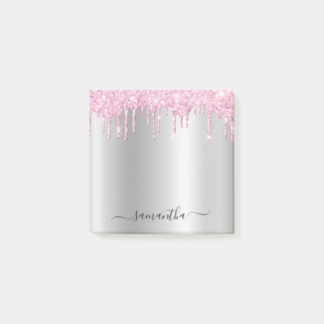 Notas Post-it® Pale Pink Glitter Drips Silver Shimmer (Anverso)