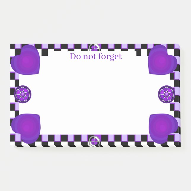 Notas Post-it® Palizas corazones púrpura de B&W (Anverso)