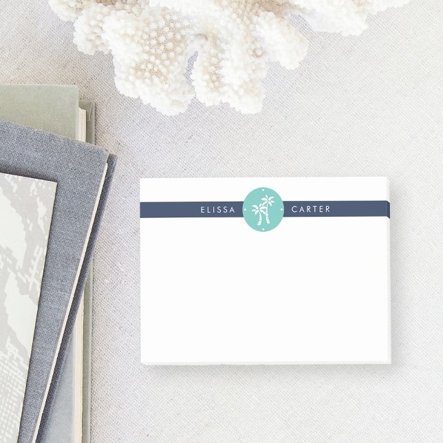 Notas Post-it® Palm Tree Preppy Aqua & Navy Stripe (Subido por el creador)