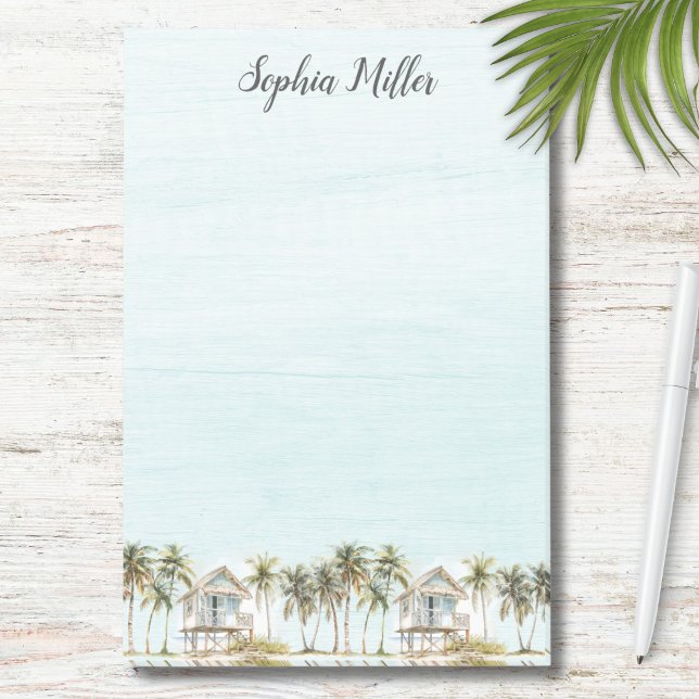 Notas Post-it® Palmeras de coco con monograma en acuarela Playa (Subido por el creador)