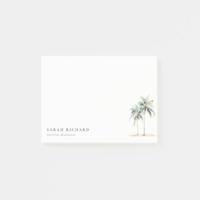 Notas Post-it® Palmeras Tropicales Costeras Acuarela Azul Verde (Anverso)