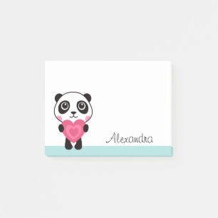 Notas Post-it® Panda con nombre personalizado corazón
