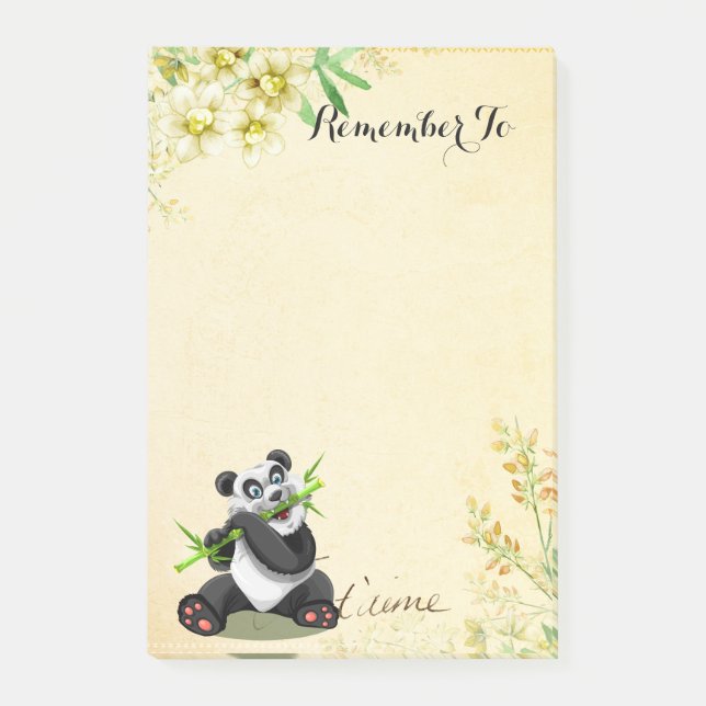 Notas Post-it® Panda lindo con flores amarillas (Anverso)