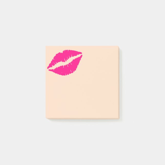 Notas Post-it® Papel de arte de besos de lápiz labial rosa (Anverso)