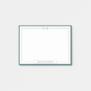 Notas Post-it® Papel de carta con borde verde humo monograma clás