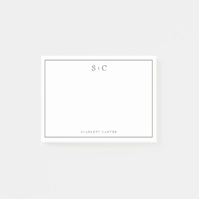 Notas Post-it® Papel de carta con iniciales Simple Modern (Anverso)
