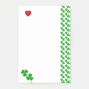 Notas Post-it® Papel de carta de tréboles con corazón rojo