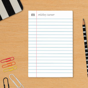 Notas Post-it® Papel de cuaderno blanco añade tu nombre e inicial