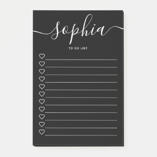 Notas Post-it® Para hacer List Script Hearts Black Notes