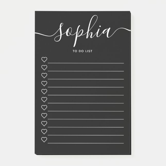Notas Post-it® Para hacer List Script Hearts Black Notes (Anverso)