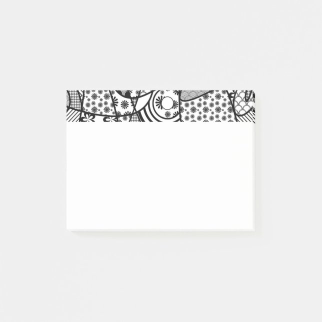 Notas Post-it® Parche de patchwork de patrón blanco y negro 02 (Anverso)