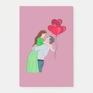 Notas Post-it® Pareja abrazándose mientras sostiene globos formad