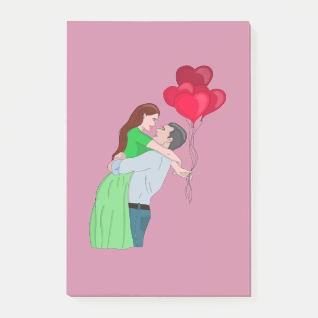 Notas Post-it® Pareja abrazándose mientras sostiene globos formad (Anverso)