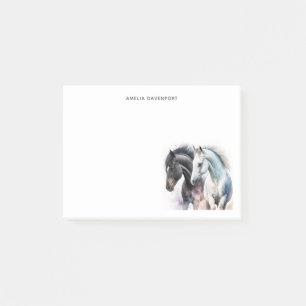 Notas Post-it® Pareja de caballos blancos y negros en acuarela