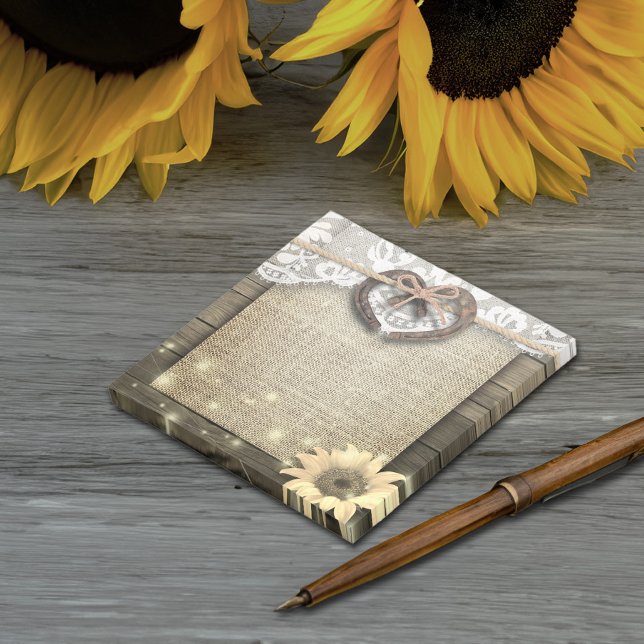 Notas Post-it® Pareja Horseshoe Heart Lace Sunflower Wood Boda (Subido por el creador)
