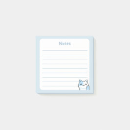 Notas Post-it® Pastel Azul Kawaii Chibi Kitty Cat Waving Hello