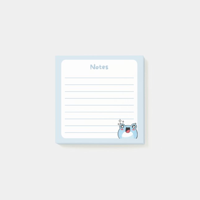 Notas Post-it® Pastel Blue Kawaii Chibi Frog con ojos espumosos (Anverso)