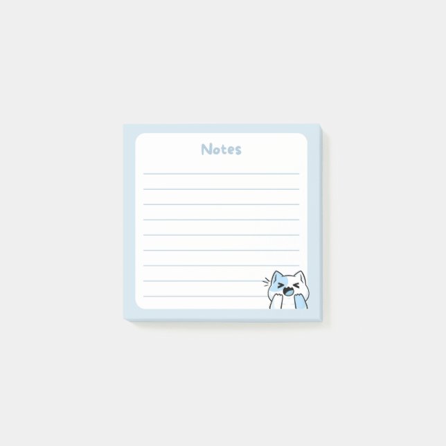Notas Post-it® Pastel Blue Kawaii Chibi Laughing Kitty Cat (Anverso)