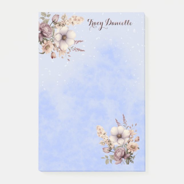 Notas Post-it® Pastel Blue Pretty Floral Custom Post-it Notes (Anverso)