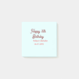 Notas Post-it® Pastel blue red happy 16th birthday name date eleg