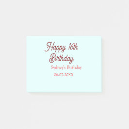 Notas Post-it® Pastel blue red happy 16th birthday name date eleg